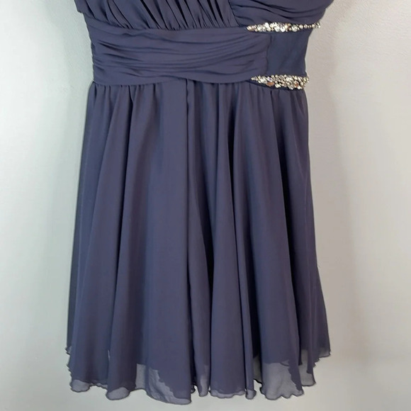 CITY STUDIO One Shoulder Embellished Prom Dress Navy Chiffon Crinoline *As is 13 - Picture 7 of 15
